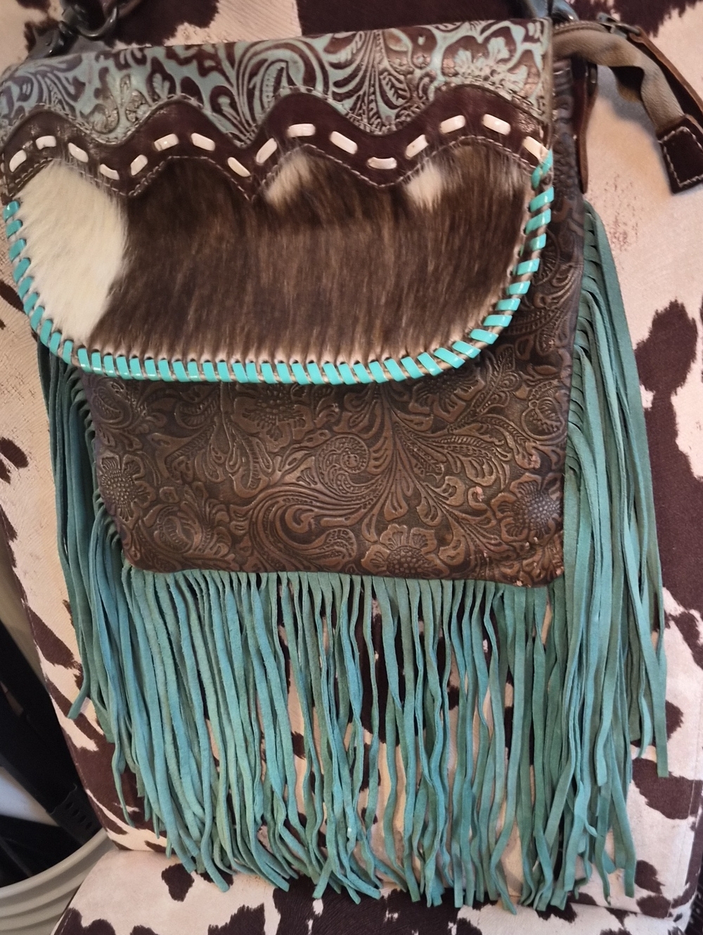 ⚡️🩵Turquoise and Brown Tooled Fridge Purse🩵⚡️